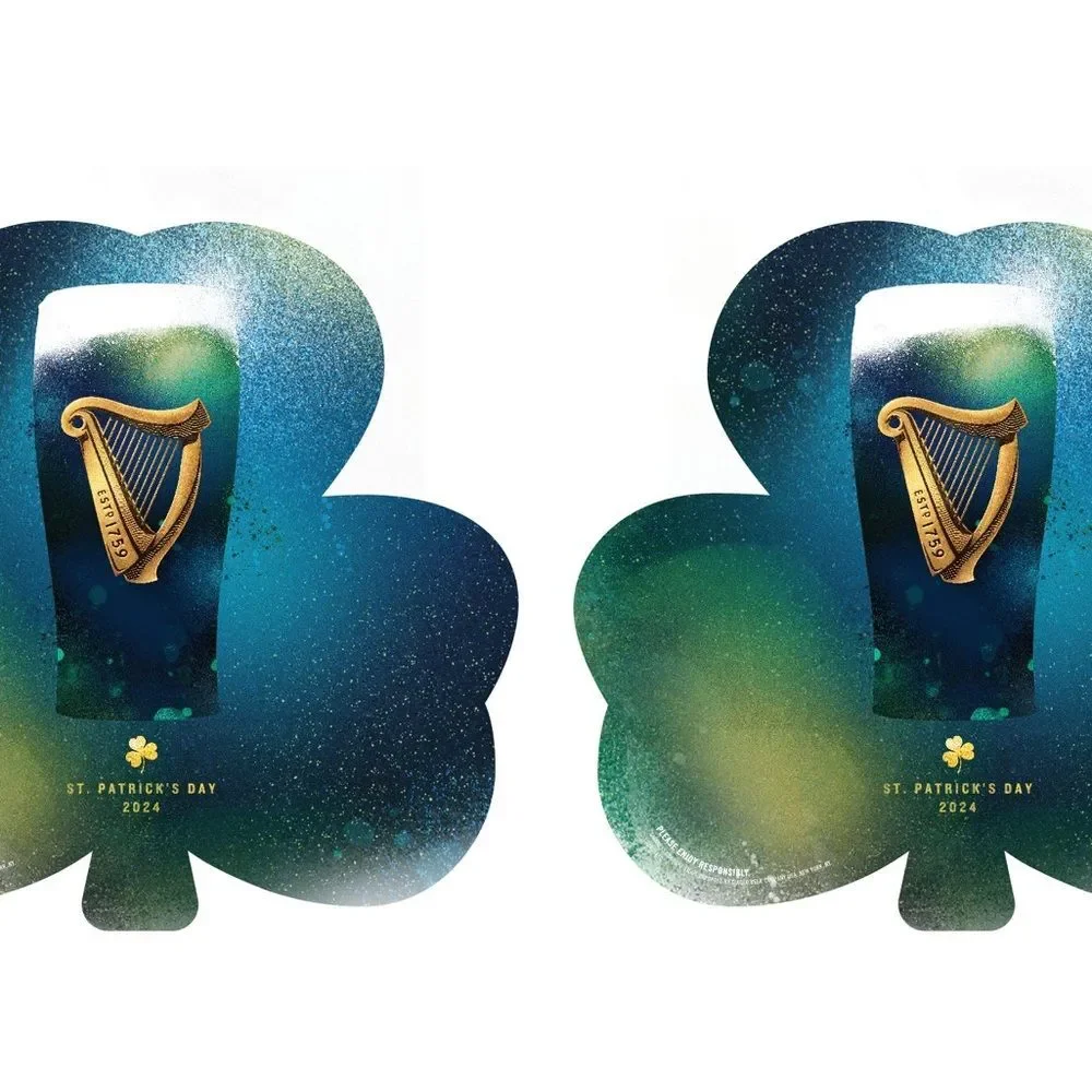 Guinness Shamrock 25 Pack with Gold Harp and Blue-Green Hues Promotional Cut Out